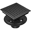 EXF Square Shower Drain 6 Inch Matte Black, Stainless Steel Shower Floor Drain Kit with Flange, Removable Grid Grate, Hair Strainer, Not Fit for Bathtub