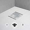 SaniteModar Square Shower Drain 6 Inch with Shower Drain Base Flange,Shower Drain with Removable Square Hole Panel by Using 304 Stainless Steel Brushed,Includes Hair Strainer and Threaded Adapter