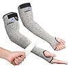 Cut Resistant Farmers Sleeves with Thumb Hole, Arm Protectors for Thin Skin and Bruising, for Gardening, Welding, Kitchen, Arm Guards for Biting, Pet Grooming, Grey, 1 Pair