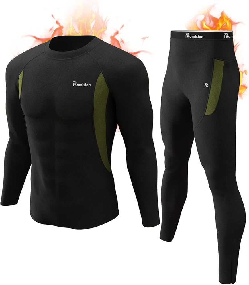 romision Thermal Underwear for Men Long Johns Fleece Lined Hunting Gear Bottom Top Set Base Layer for Cold Weather XS-4XL