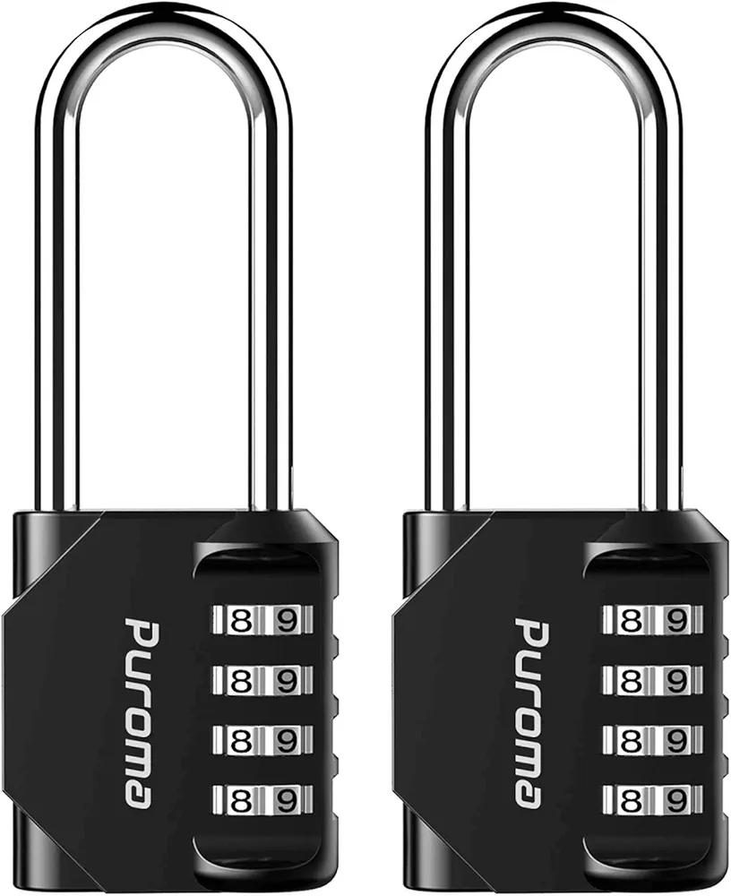 Puroma 2 Pack 2.6 Inch Long Shackle Combination Lock 4 Digit Outdoor Waterproof Padlock for School Gym Locker, Sports Locker, Fence, Gate, Toolbox, Case, Hasp Storage (Black)