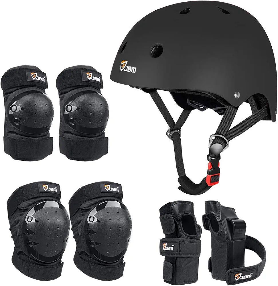 JBM Adult & Kid Skating Protective Gear Set for Beginner to Advanced, Skateboard Helmet Knee and Elbow Pads with Wrist Guards for Inline Roller Skating, Scooter, Skateboarding