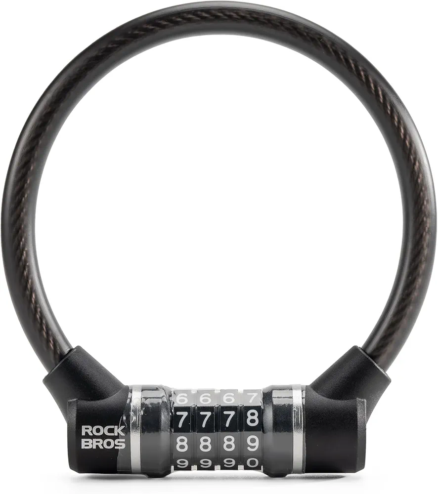 ROCKBROS Cable Lock Combination Bike Lock 4 Digit Mini Lock 11.4” Long Resettable Cable Lock Anti-Theft Accessories Black