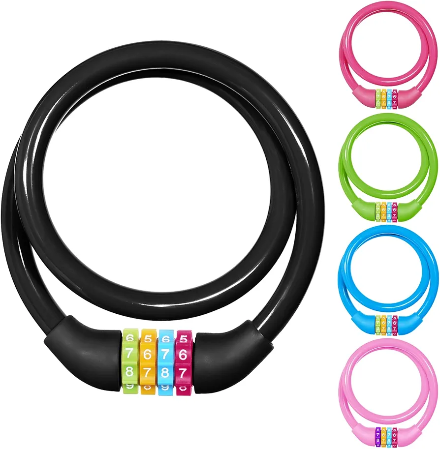 Ainiv Bike Lock, 25 inch Bike Lock Cable, Portable Anti Theft 4 Digits Codes Cable Locks, Resettable Combinations Coiling Bicycle Lock for Bike, Motorbike, Scooter, Skateboard, Gate, Fence (Black)