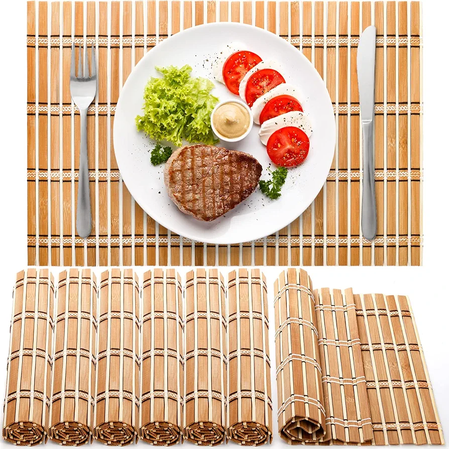 Coloch 8 Pack Natural Bamboo Placemats, Rustic Anti-Slip and Heat-Resistant Table Mat for Kitchen, Dinning Room, Table Protection