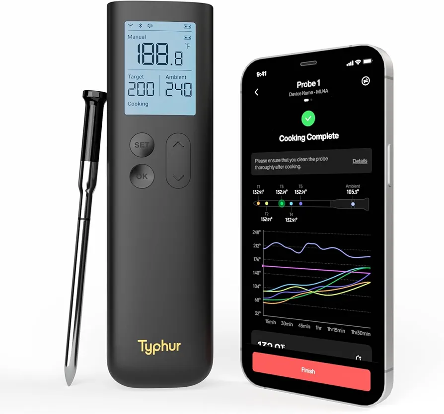 SYNC Gold Lite Wireless Meat Thermometer | Slim Probe | 10x Stronger Signal Than Bluetooth | Reliable Readings Through Closed Smoker, Kamado Grill, BBQ, and Tough Obstacles | Easy-to-Use Base