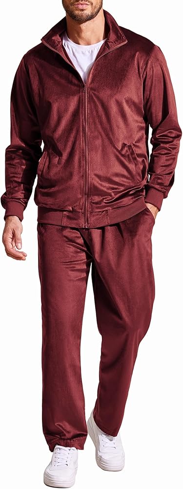 COOFANDY Mens 2 Piece Velour Tracksuit Full Zip Jackets Pants Velvet Jogging Suits Sweatsuit Set