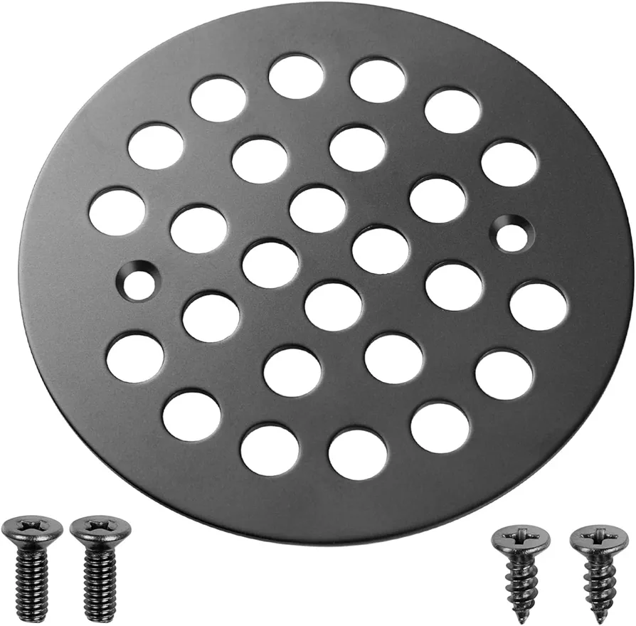 4-1/4“ Shower Strainer Drain Trim Set, Screw-in Shower Strainer Drain Cover, Shower Floor Replacement Cover Bathroom Drain Strainers (Matte Black)