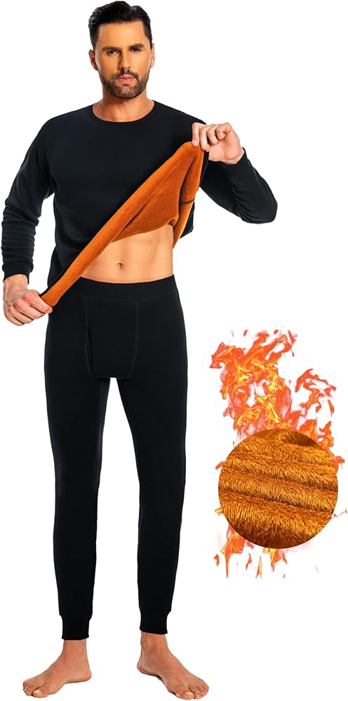 Mens Thermal Underwear Set Ultra Thick for Extreme Cold Weather Gold Fleece Lined Long Johns Winter Base Layer