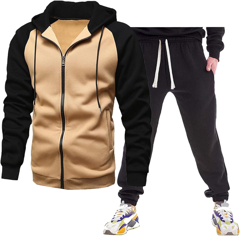 2 Piece Sweatsuits for Men Drawstring Full Zip up Hoodies Elastic Waist Jogging Sweatpants Tracksuit Fall Outfits