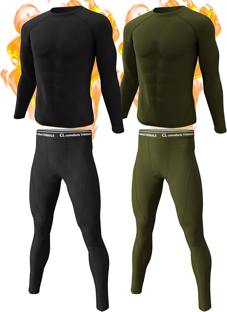 CL convallaria 2 Pack Men's Thermal Underwear Fleece Lined Long Johns Winter Base Layer Cold Weather Hunting Gear