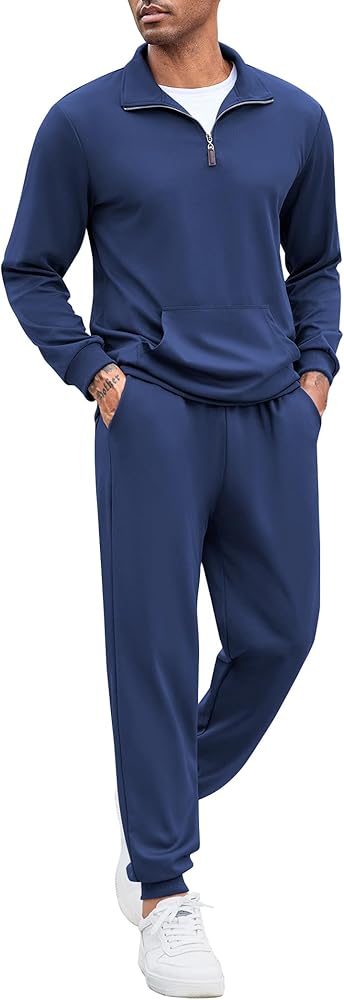 COOFANDY Men's Tracksuit 2 Piece Quarter Zip Sweatsuit Sets Casual Athletic Running Jogging Suits