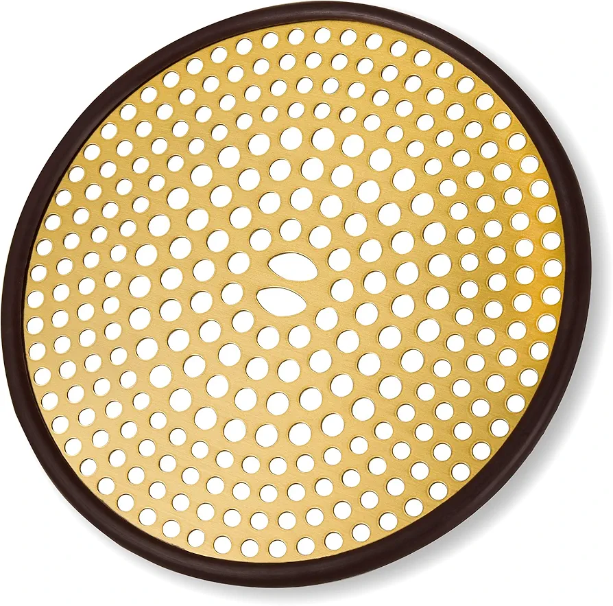 304 Stainless Steel Hair Catcher Shower Drain Cover with Silicone, Shower Stall Drain Strainer, Bathtub Hair Stopper, Bathroom Hair Trap Floor Drain Protector, Brushed Gold Brass 4.33 Inch Round Flat