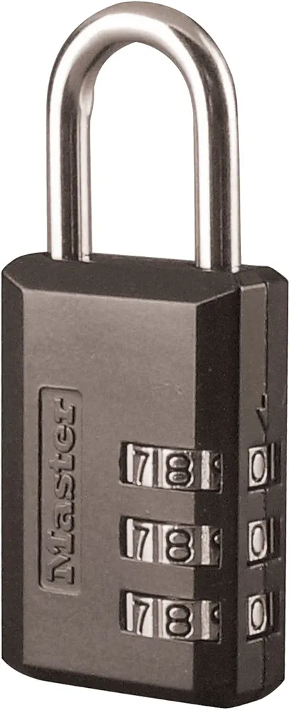 Master Lock Black Combination Padlock, Indoor Gym Locker Lock with Customizable 3-digit Code for Luggage, Backpacks, Cabinets, 647D