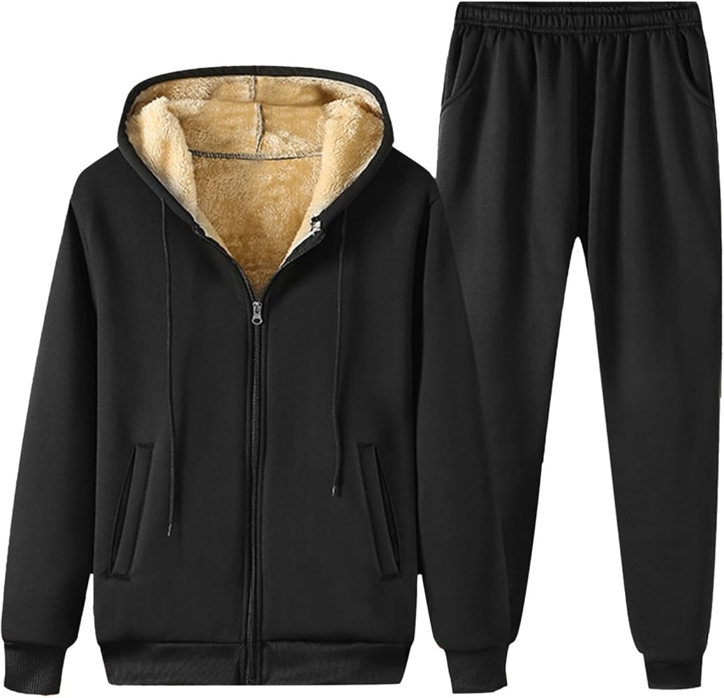 Men's Tracksuit Sets Outfit Fleece Lined Full Zip Hoodie Jacket Sweatpant 2 Piece Casual Sweatsuit with Pockets