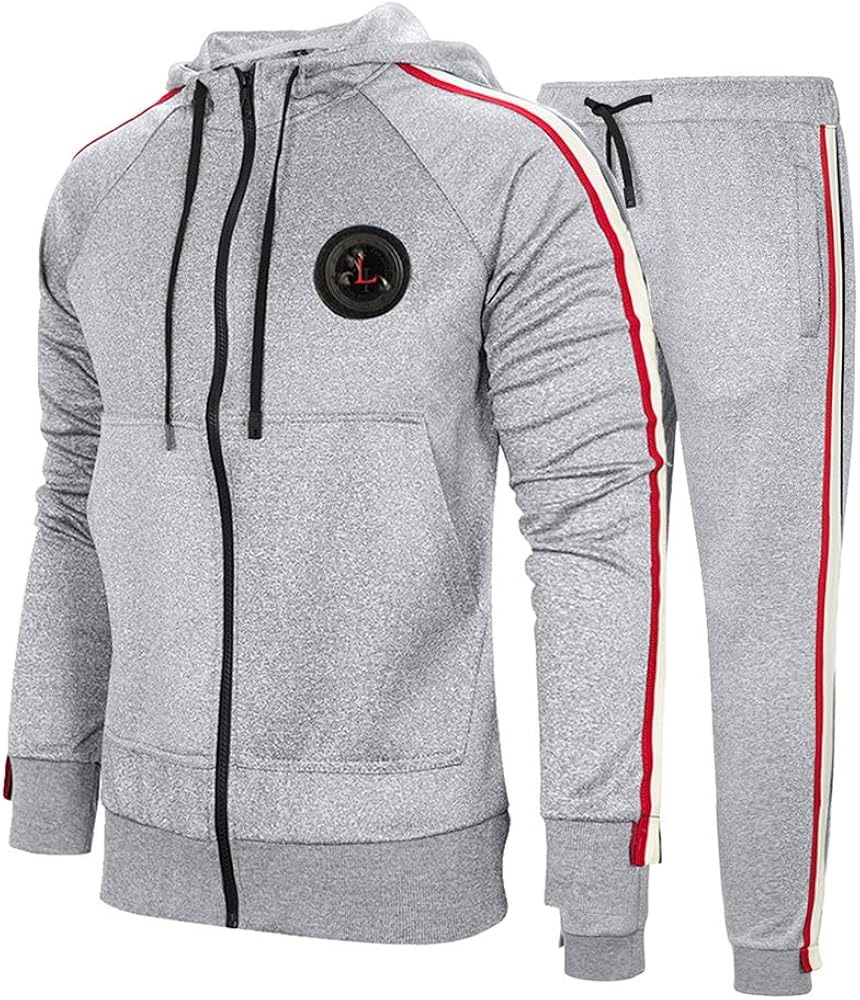 DUOFIER Men's Hooded Athletic Tracksuit Casual Full Zip Jogging SweatSuits