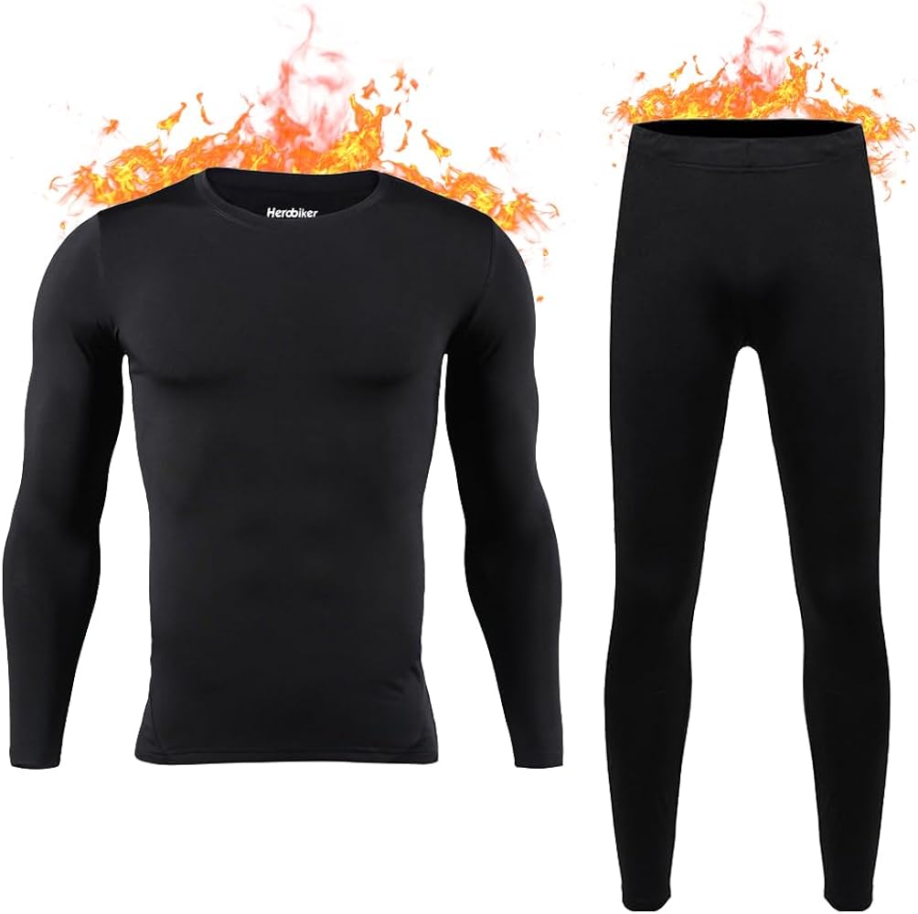 HEROBIKER Long Johns Thermal Underwear for Men Skiing Winter Warm Hunting Gear Fleece Lined Base Layer Set Top Bottom