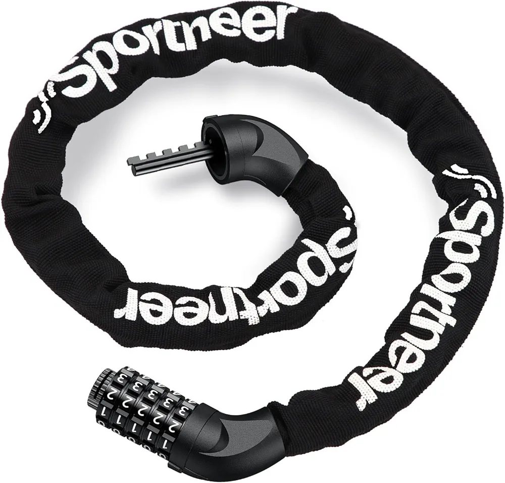 Sportneer Bike Lock: 5 Digit Combination High Security Anti Theft Bike Chain Lock - 3.2/3.6/4ft Heavy Duty Keyless Bicycle Lock for Bike, Motorcycle, Scooter, Door & Gate - 4/6mm Thick, Easy to Use