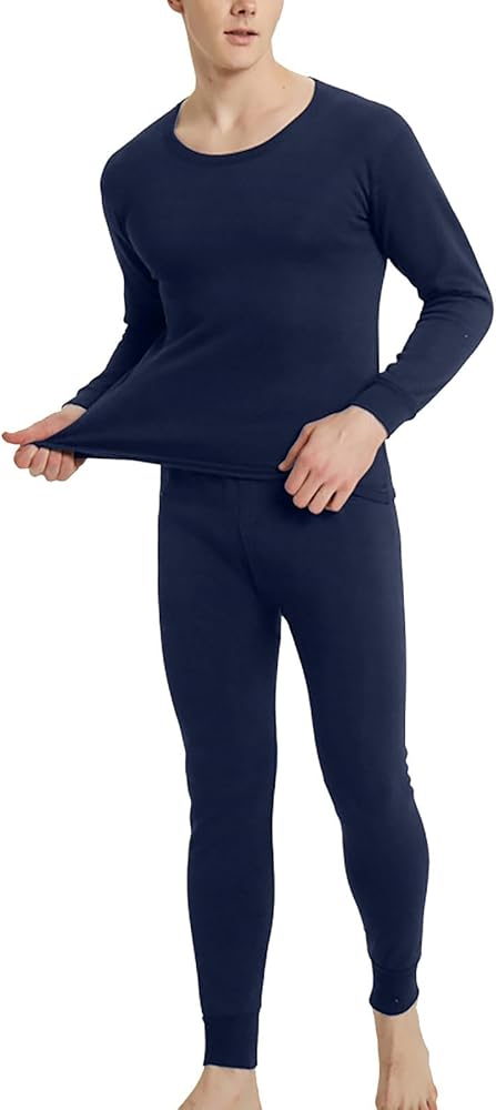 Mens Thermals Top and Bottom Set 2 Piece Long Johns Thin Solid Color Base Layer Suit Sets Thermal Underwear for Men