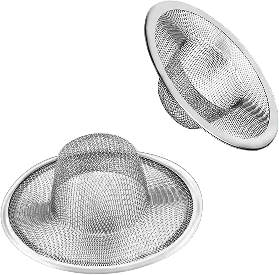 2pcs Heavy Duty Stainless Steel Slop Basket Filter Trap, 2.75" Top / 1" Mesh Metal Sink Strainer, Perfect for Kitchen Sink/Bathroom Bathtub Wash Basin Floor Drain Balcony Drain Hole, Utility…