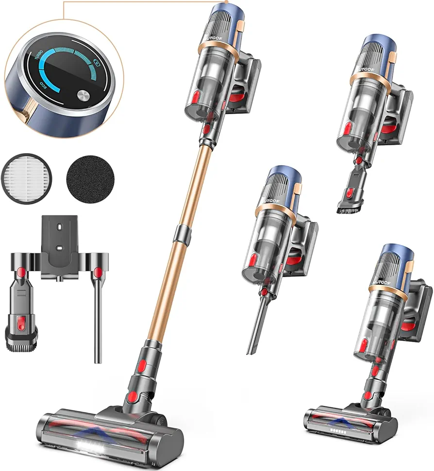 Cordless Vacuum Cleaner, 30Kpa Vacuum Cleaners for Home, Max 50Mins Runtime, Anti-Tangle Stick Vacuum, LED Screen, 1.5L Dust Cup, Rechargeable Lightweight Vacuum for Hardwood Floor, Carpets, Pet Hair