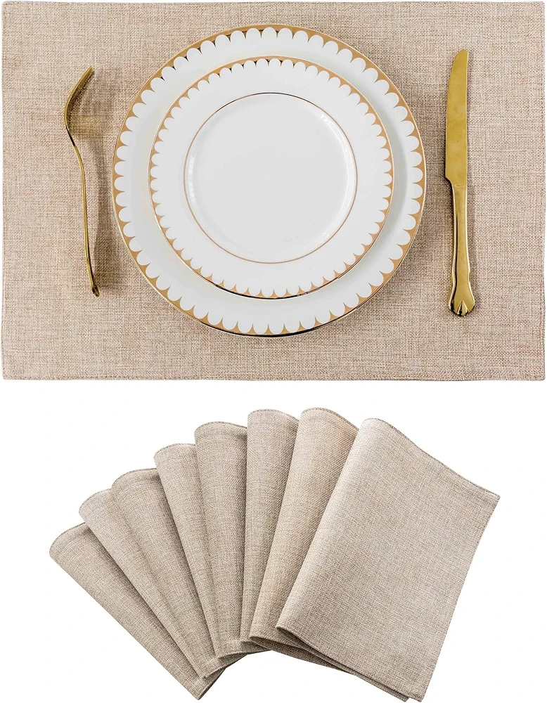 Home Brilliant Placemats Set of 8 Heat Resistant Dining Table Place Mats Plate Mat Cloth Placemats Kitchen Table Mats Indoor Outdoor, Light Linen