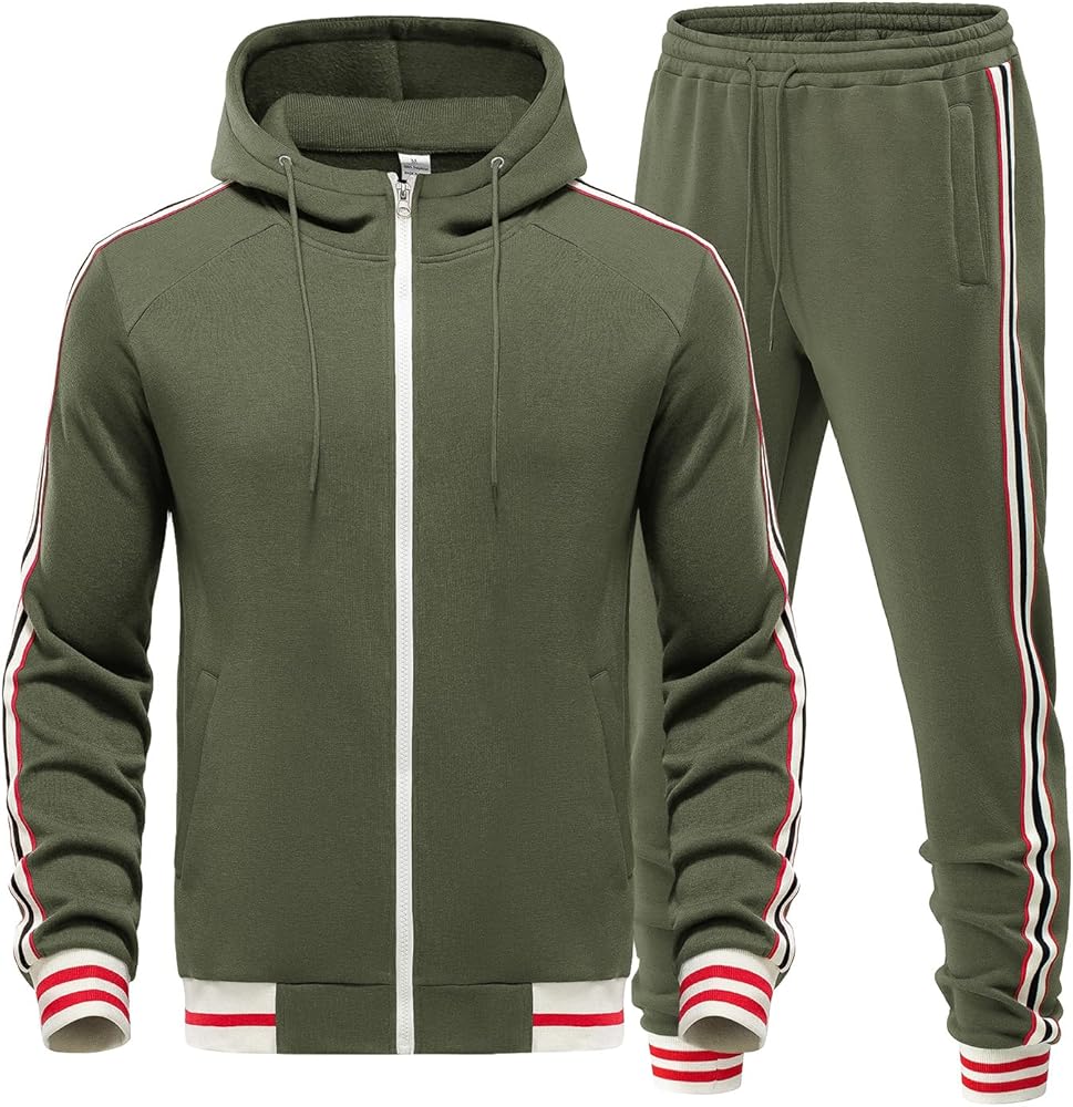 Men's Athletic Hoodie Tracksuit 2 Pieces Set Casual Jogging Sweatsuits Full Zip Long Sleeve Outfit