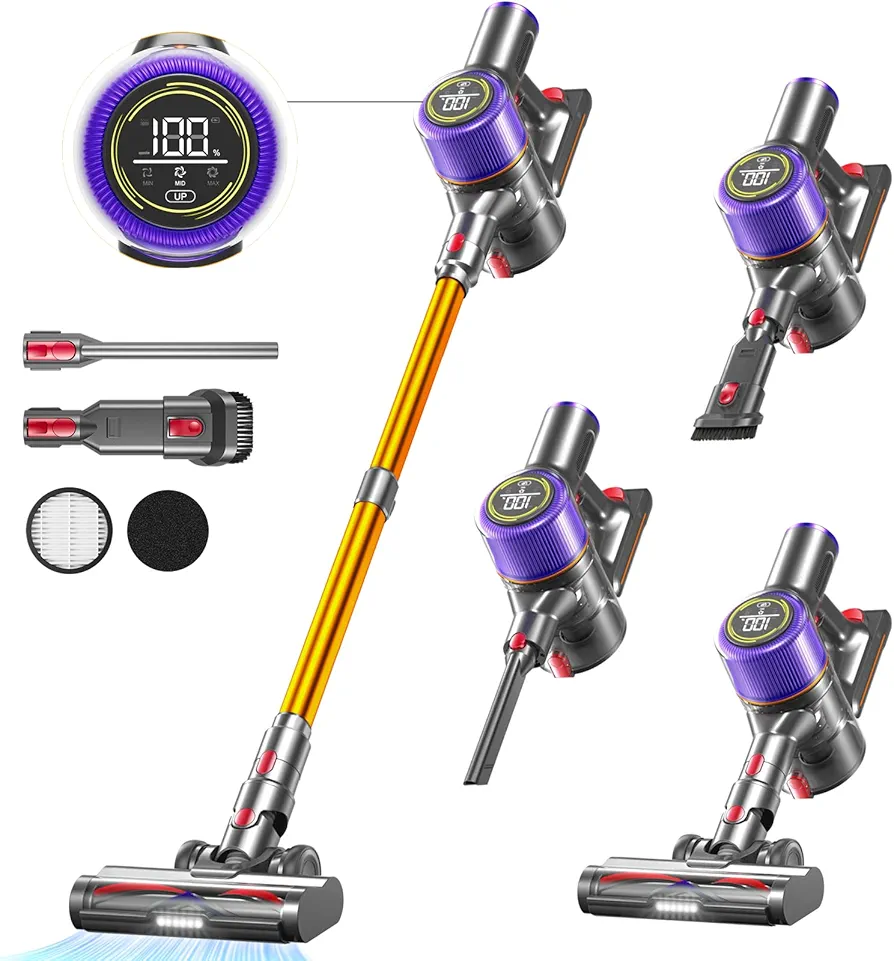 Cordless Vacuum Cleaner, 45Kpa 550W Powerful Vacuum Cleaners for Home , 60 Mins Stick Vacuum with Touch Screen, Anti-Tangle Roller Brush, Lightweight Vacuum Cordless for Pet Hair, Carpets, Hard Floors