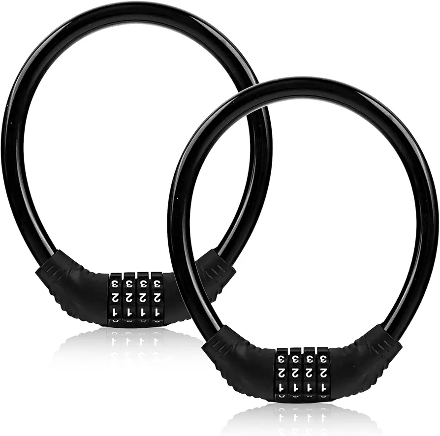 Bike Lock Cable, Bike Locks Heavy Duty Anti Theft, 2 Pcs Security 4 Digit Resettable Combination Bike Cable Lock, Portable Code Lock Cable for Bicycle, Black