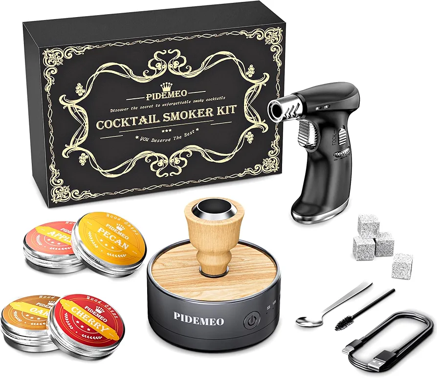 Whiskey Smoker Kit with Torch-Electric Smoker Infuses Rich Flavor in 5s,Wood Chips, Gift-Ready for Men - Perfect for Old Fashioned,Cocktail Smoker Kit,Bourbon Drinks,Father’s Day, Birthdays,Christmas