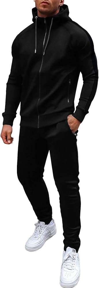 COOFANDY Tracksuit Mens with Zipper Pockets Full Zip Hoodie Sweatsuit 2 Pieces Running Jogging Sports Casual Sweat Suits