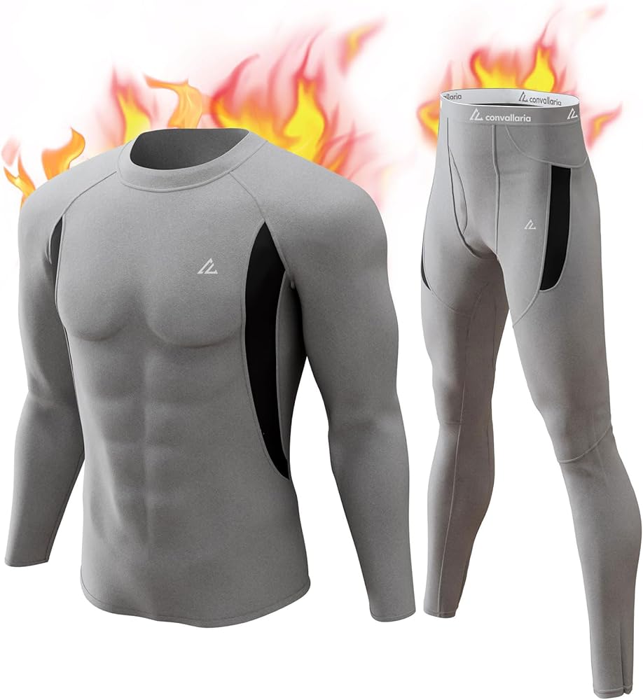 CL convallaria Mens Thermal Underwear Set with Fly, Long Johns Base Layer Winter Hunting Gear Sport Top and Bottom XS-4XL