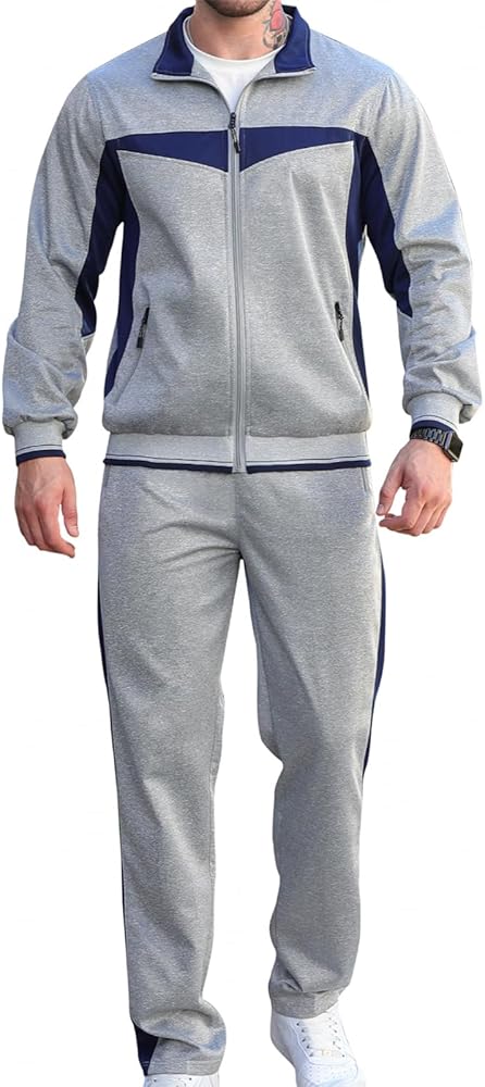 Men's Tracksuit 2 Piece Outfit Long Sleeve Jogging Sweatsuit Running Athletic Sports Set