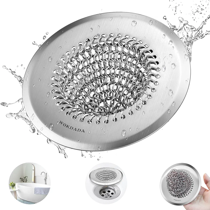 Bathtub Drain Hair Catcher, Wokdada Fast Drainage Shower Drain Hair Catcher, Reversible 304 Stainless Steel Drain Protector for Pop-Up and Regular Drains of Bathroom(Patented Product)