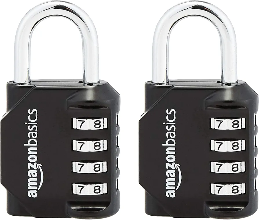 Amazon Basics 4-Digit Combination Lock, Black, 2-Pack