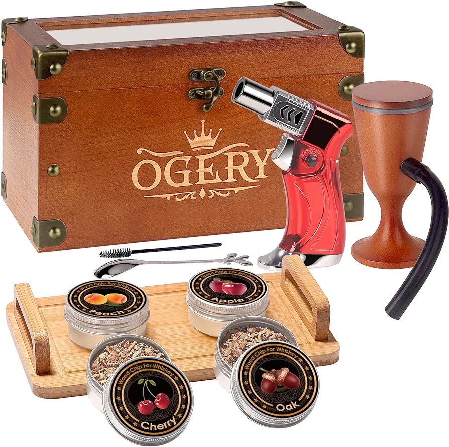 Cocktail Smoker Kit, Whiskey Smoker Kit with Smoking Gun, Old Fashioned Bourbon Smoker Box and 4 Flavors Wood Chips, Unique Anniversary Birthday Gifts for Men, Dad, Husband (No Butane)