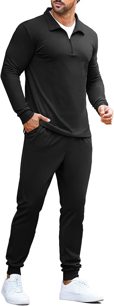 COOFANDY Men's Tracksuit 2 Piece Quarter Zip Polo Athletic Sweatsuits Casual Running Jogging Sport Suit Sets