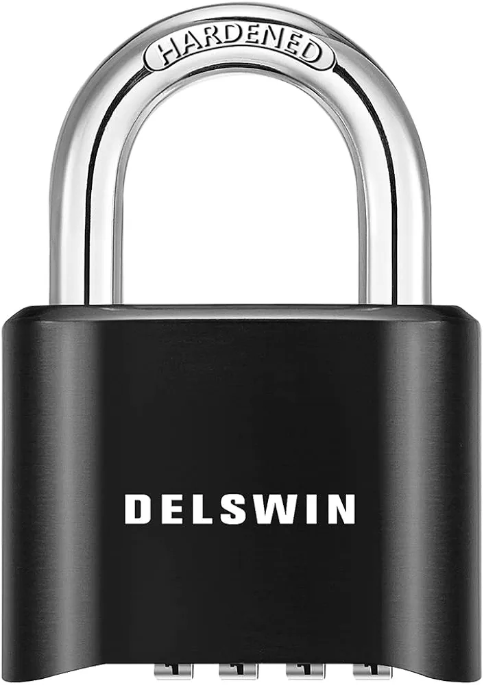 DELSWIN 4-Digit Combination Lock Outdoor Padlock - Heavy Duty Locker Lock with Hardened Steel Shackle, Waterproof Combo Lock for Gym Locker, Hasp Storage, Shed, Fence, Gate (Black,1Pcs)