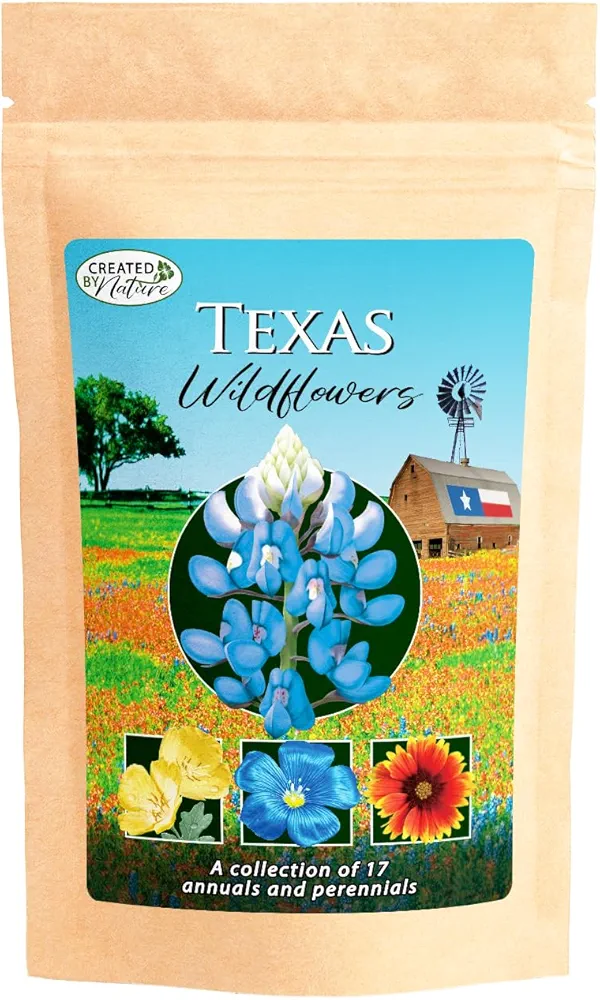 Texas Wildflower Seed Mix, Covers 325 Sq Ft, 17 Flower Varieties, Over 60,000 Seeds - Created By Nature