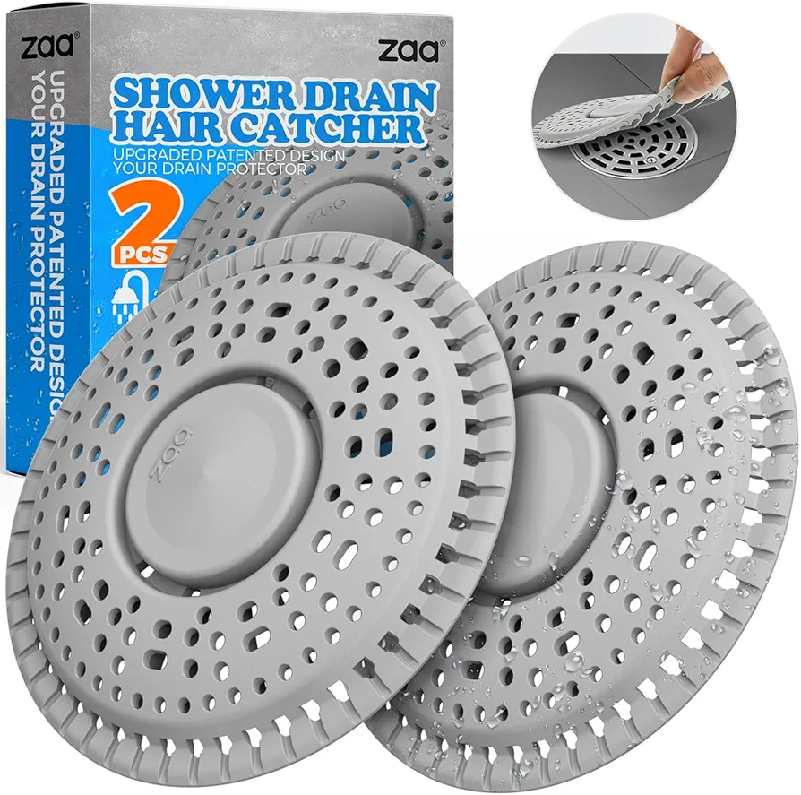 Shower Drain Hair Catcher, 2 Pack Premium Silicone Drain Protector & Shower Drain Cover for Regular Drains of Shower Room, Bathroom, Gray