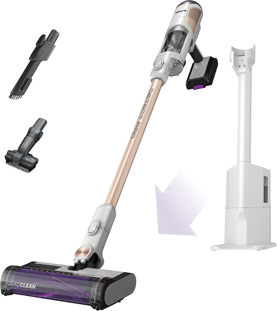 Shark Detect Clean & Empty Auto-Empty System - Lightweight Cordless Vacuum Cleaner with HEPA Filter, Portable Handheld Attachment, Crevice Tool, Ideal Stick Vacuum for Pet Hair, White, IW3511