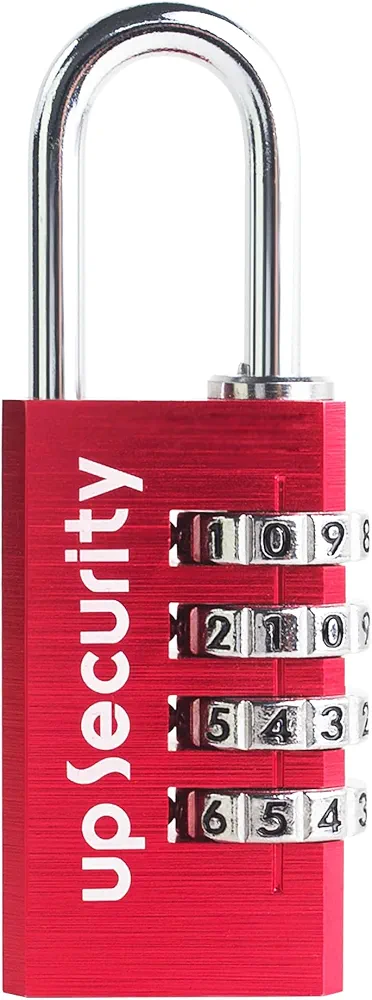 Aluminum Alloy Combo Locker Lock, Combination Gym Lock, Storage Containers and Outdoor Gear, Lightweight, Candados para Locker with 4-Digit Wheel (Red, Edge-Square)