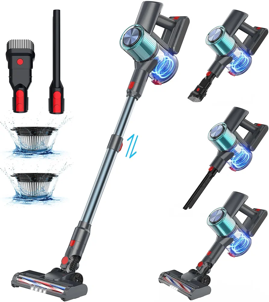 Cordless Vacuum Cleaner, 300W Self-Standing Vacuum Cleaners for Home Cordless, 3 Modes 6-in-1 Lightweight Cordless Stick Vacuum Cleaner, Vacuum Cordless Rechargeable for Pet Hair, Hardwood Floor