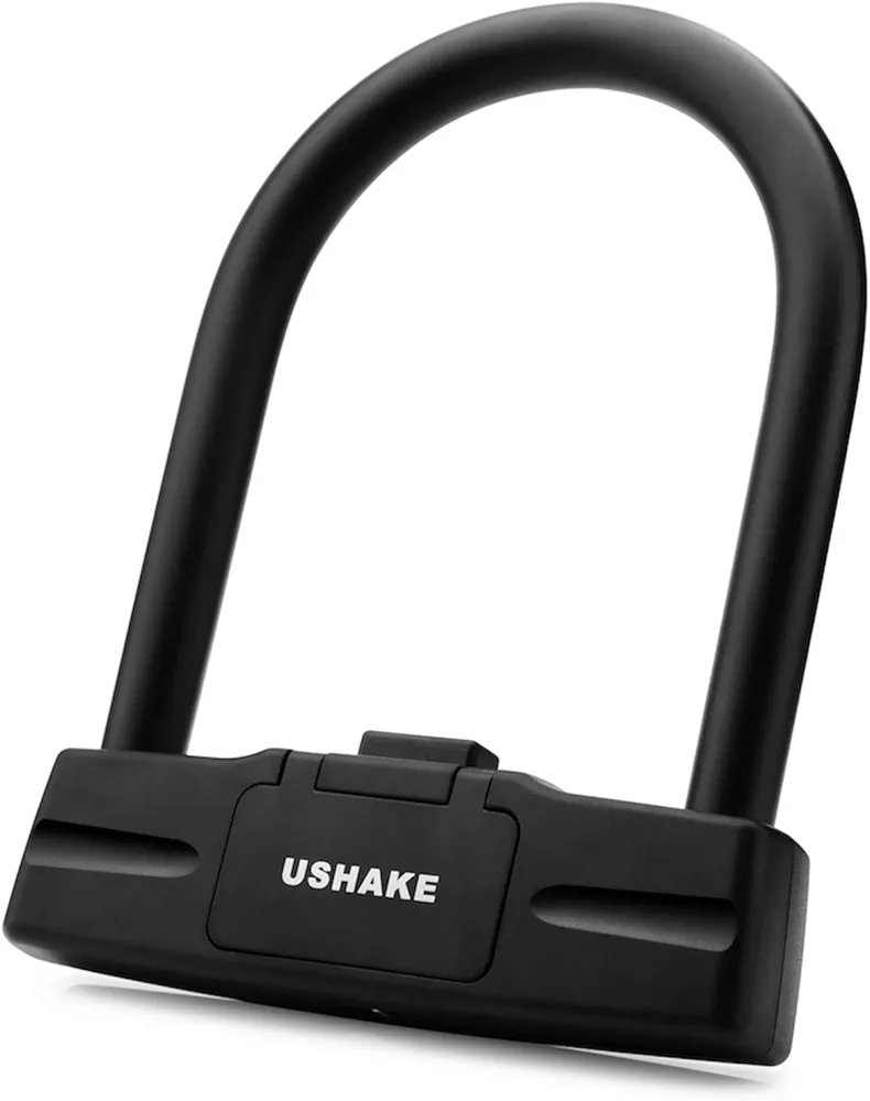 USHAKE Bicycles U Lock, Heavy Duty Bike Scooter Motorcycles Combination Lock Gate Lock for Anti Theft (Black 14mm chackle)