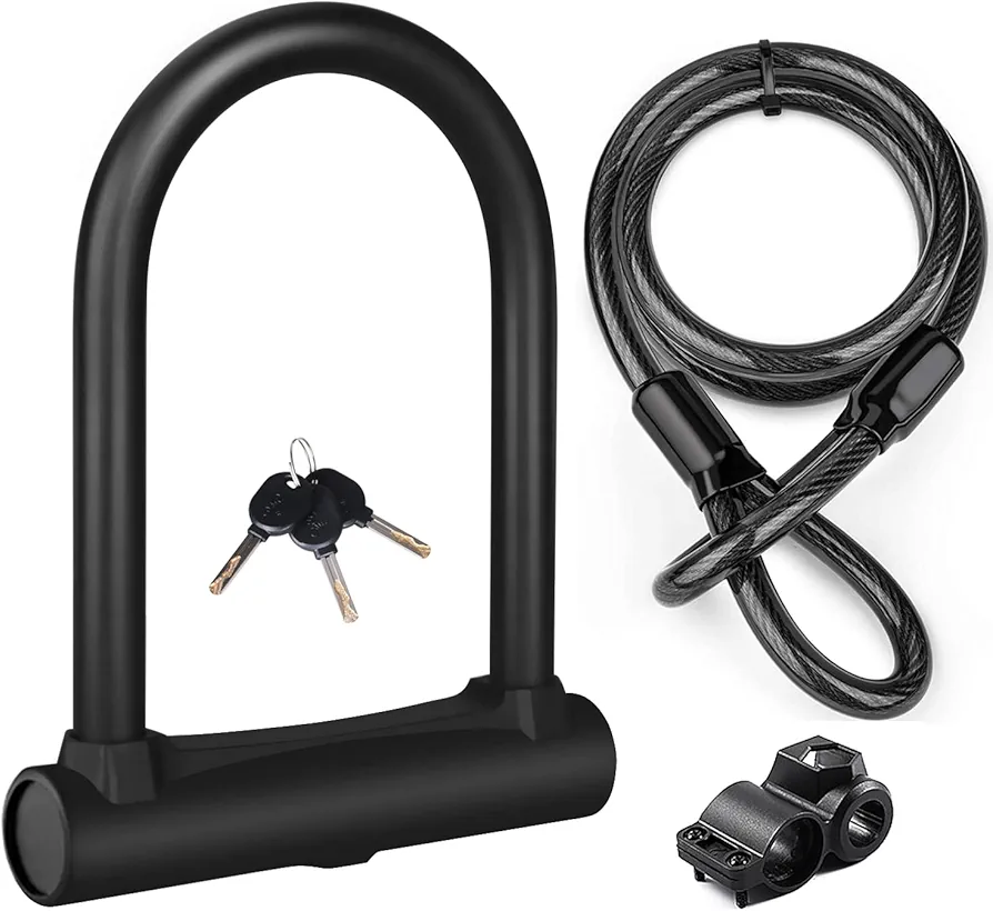 Large Bike U Lock, U Shape Bicycle U Lock for Motorcycle Wheel,16mm Bike Locks Heavy Duty Anti Theft for Bike Tire Lock with Keys and Mounting Bracket for Scooter, Road Bike (4 ft Black)