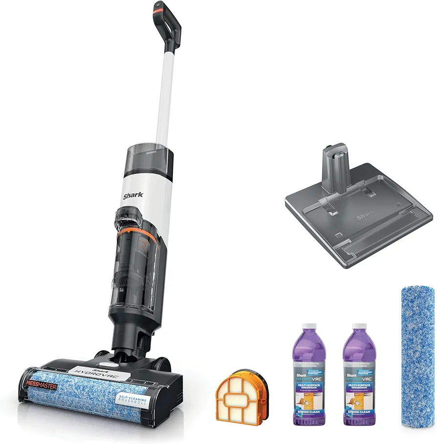 Shark Wet Dry Vacuum Mop All-in-One Cordless Hardfloor Cleaner, HydroVac MessMaster, 3-in-1 Self-Cleaning System, Strong Suction with 2 Brushrolls & 2 Solutions, for Hard Floors & Area Rugs, AW261