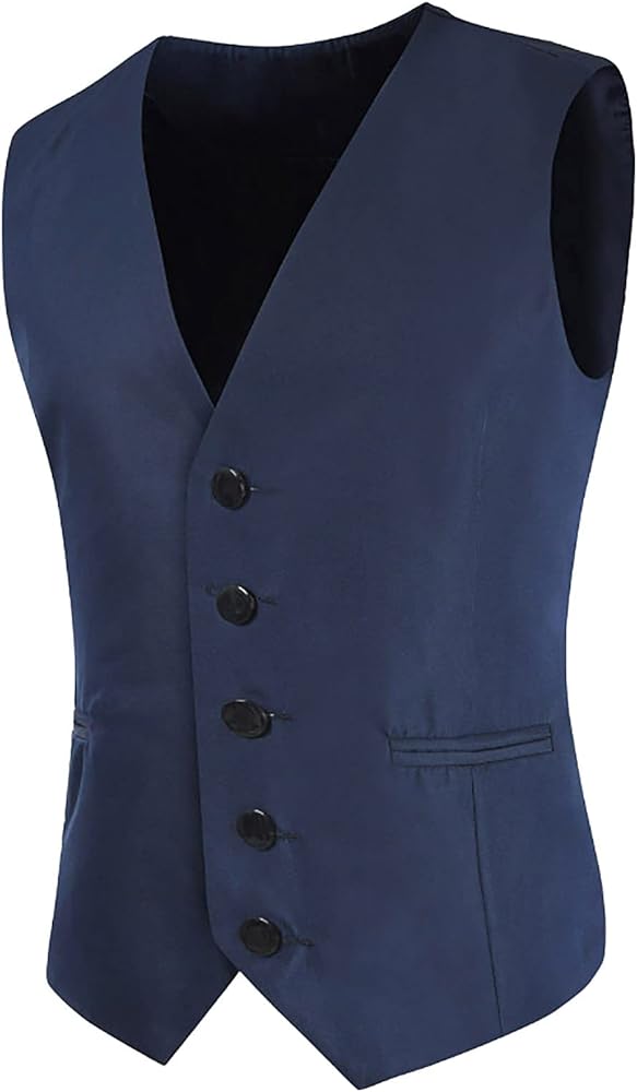 Mens Cozy Casual Suit Vest Cotton Slim Fit Formal Dress Waistcoat Solid Color Business Wedding Vest for Suit&Tuxedo