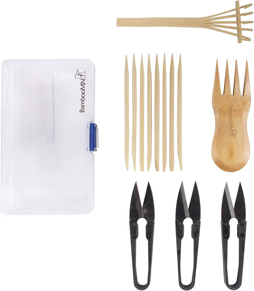 BambooMN Bonsai Tree Pruning Trimming Starter Tool Kit - Leaf Trimmers, and Bamboo Rake - 1 Set