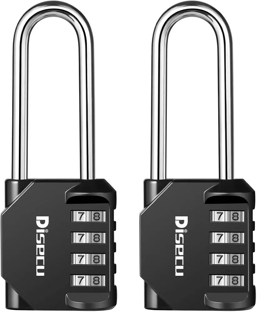 2 Pack disecu 2.6 Inch Long Shackle Combination Lock, 4 Digit Outdoor Waterproof Padlock for School Gym Locker, Sports Locker, Storage Unit, Gate, Fence, Toolbox (Black)