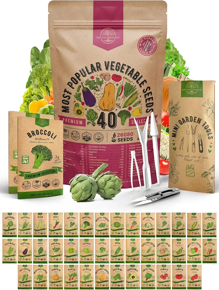 40 Vegetable Seeds Variety Pack - 26000 Non GMO Heirloom Seeds for Planting Vegetables and Fruits in Bulk Individual Seed Packets, Home Survival Garden Seeds for Hydroponic, Indoor, Outdoors Gardening